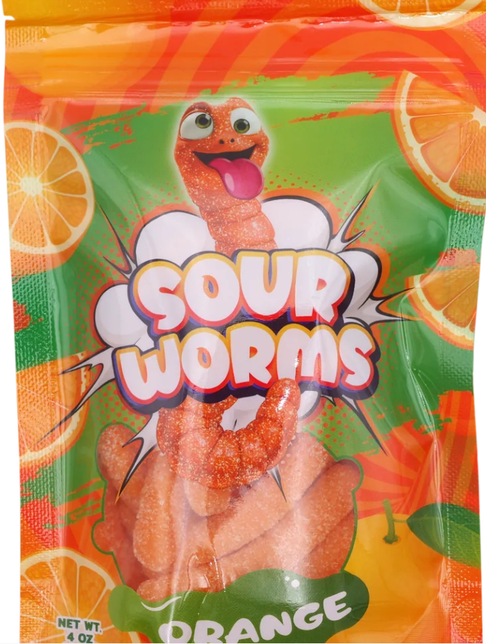 Gummy Worms 4 Oz Bag 12 Pk Sour Orange