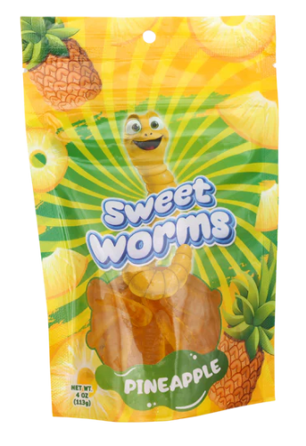 Gummy Worms 4 Oz Bag 12 Pk Pineapple