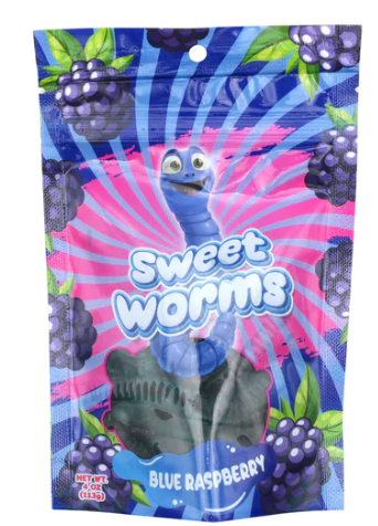 Gummy Worms 4 Oz Bag 12 Pk Blue Raspberry