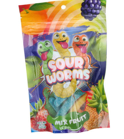Gummy Worms 4 Oz Bag 12 Pk Sour Assorted