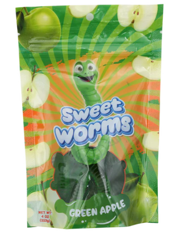 Gummy Worms 4 Oz Bag 12 Pk Sweet Green Apple