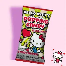 Sanrio Hello Kitty Popping Candy & Lollipop Strawberry Flavor 4x12x1.11oz
