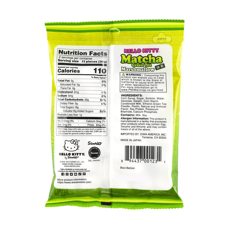 Hello Kitty Matcha Green Tea Marshmallows Bag