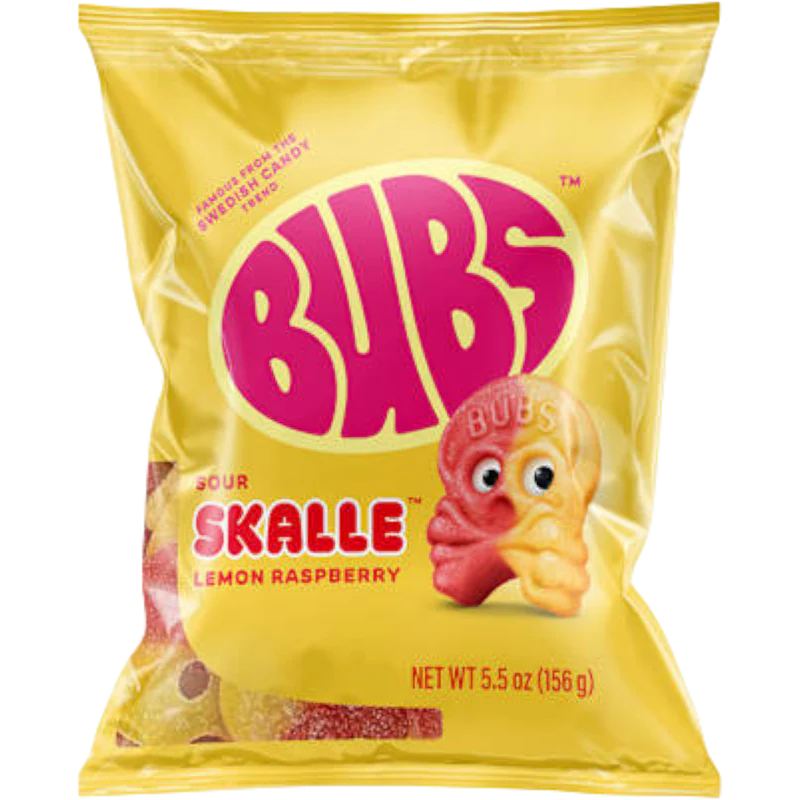 Bubs Sour Skalle Lemon Rasbperry Swedish Candy 8 Count