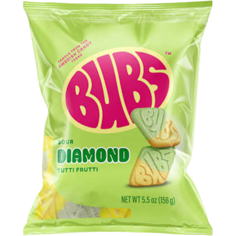 Bubs Sour Diamond Tuitti Fruitti Swedish Candy 8 Count