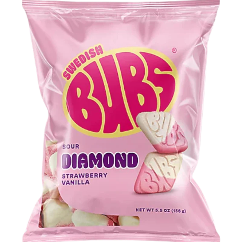 Bubs Sour Diamond Strawberry Vanilla Swedish Candy 8 Count