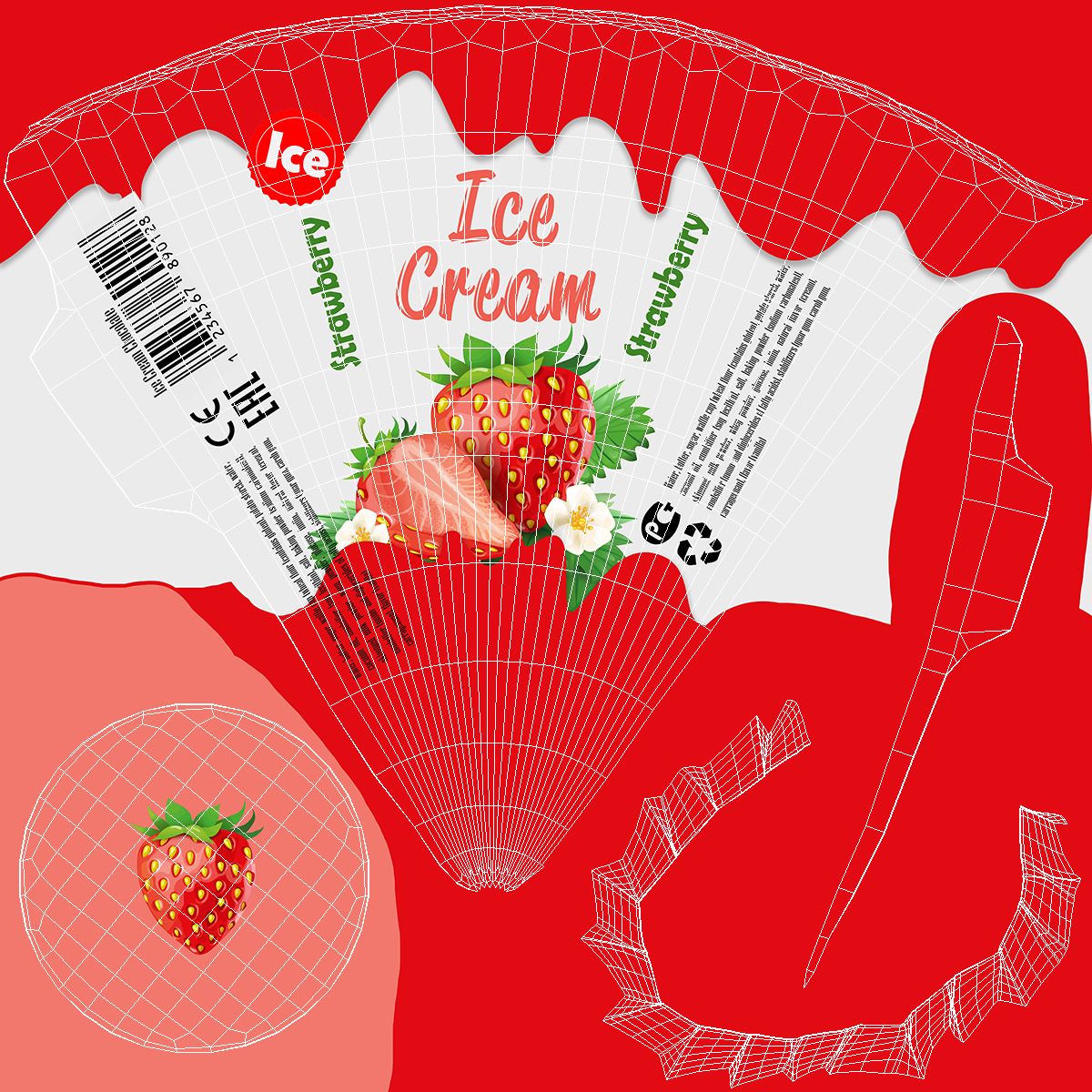 DS Ice Cream Strawberry 3D CHN 8/3CT